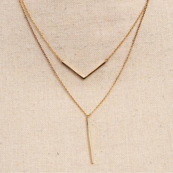 Minimalist dainty double layer drop necklace by Silver Style in yellow gold tone - Picture 11 of 15